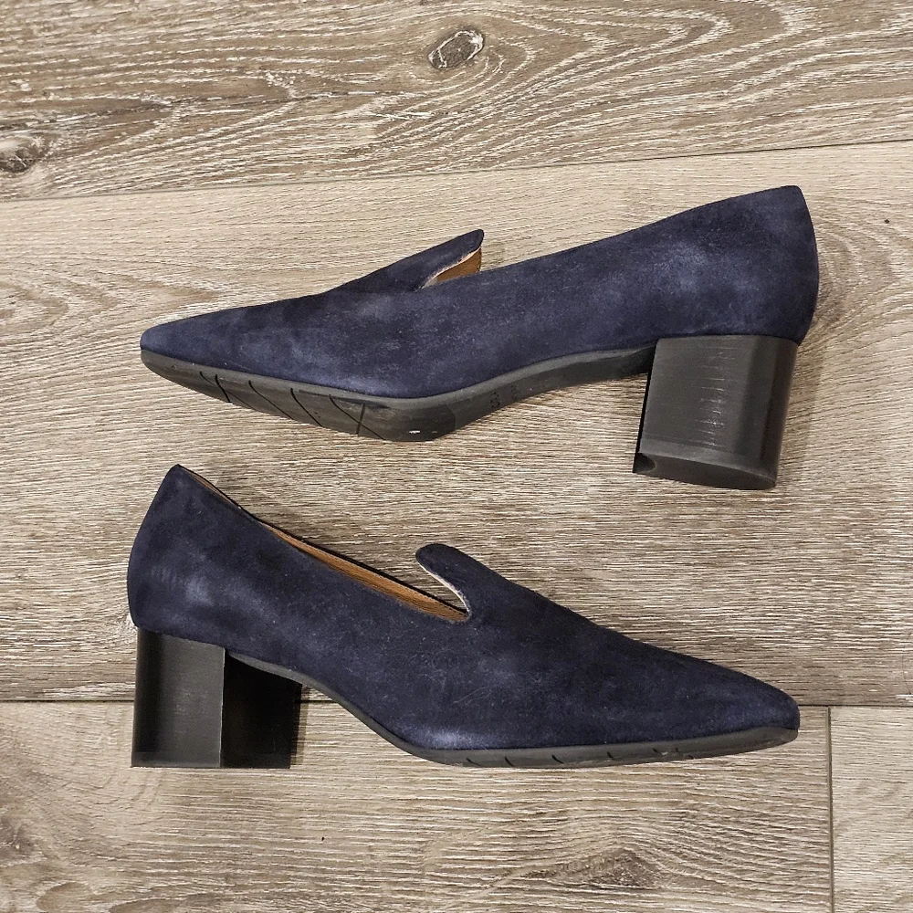 AQUATALIA Weatherproof Blue Suede Heeled Loafers Pumps Size 9